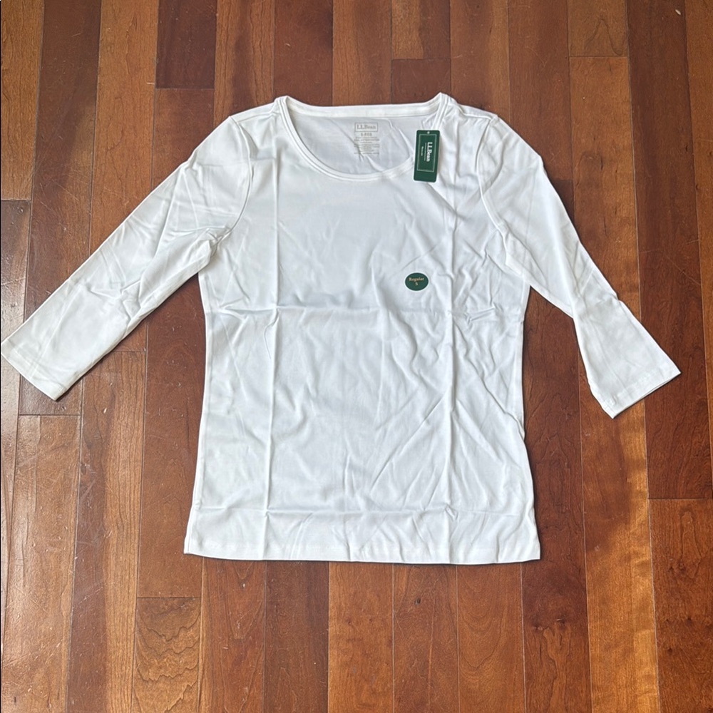 L.L. Bean Cream Fitted 3/4 Sleeve Blouse